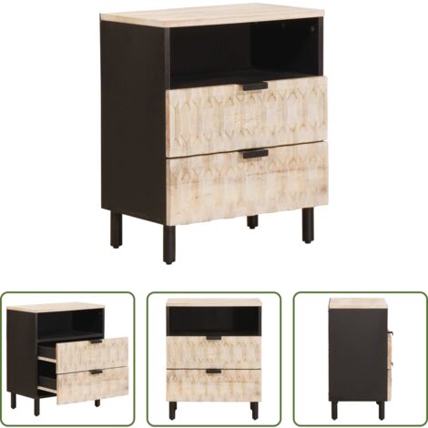 vidaXL Armadio da notte in legno -  Armadio da Notte Bianco 50 x 33 x 60 cm Legno di mango massello