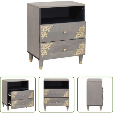 vidaXL Armadio da notte in legno -  Armadio da Notte Grigio 50 x 33 x 62 cm Legno di mango massello