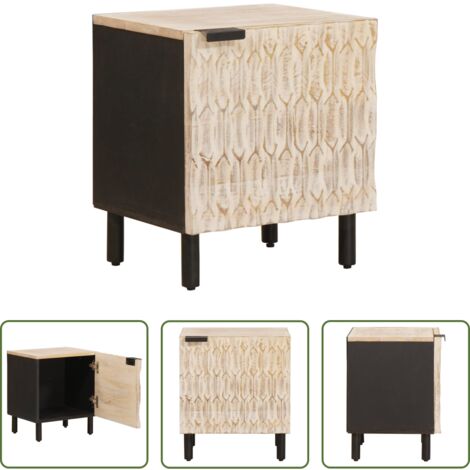 vidaXL Armadio da notte in legno di mango -  Armadio da Notte Bianco 40 x 33 x 46 cm Legno di mango massello