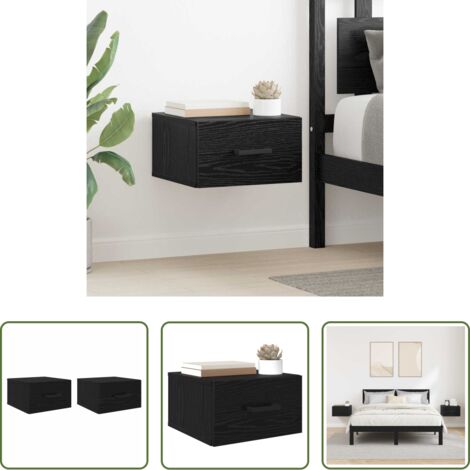 vidaXL Armadio da parete -  Armadio da Notte con cassetto 2 pcs Rovere nero 35 x 35 x 20 cm