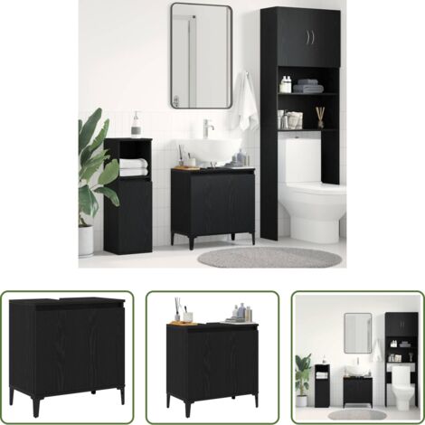 vidaXL Armadio da parete -  Armadio per Lavabo da Bagno Rovere Nero 58 x 33 x 60 cm