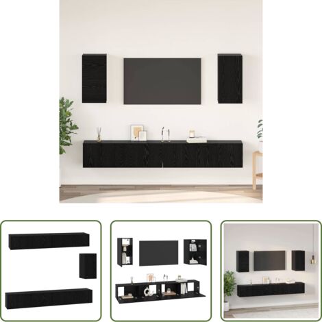 vidaXL Armadio da parete -  Mobile TV da Parete 3 pcs Rovere Nero Legno multistrato
