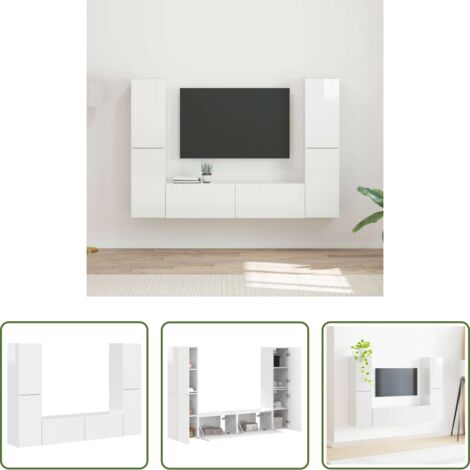 vidaXL Armadio da parete -  Set mobile TV 6 pcs Bianco Lucido Legno multistrato