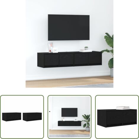 vidaXL Armadio hi-fi -  Mobili TV 2 pz Rovere Nero 60x31x25,5 cm in Legno Multistrato