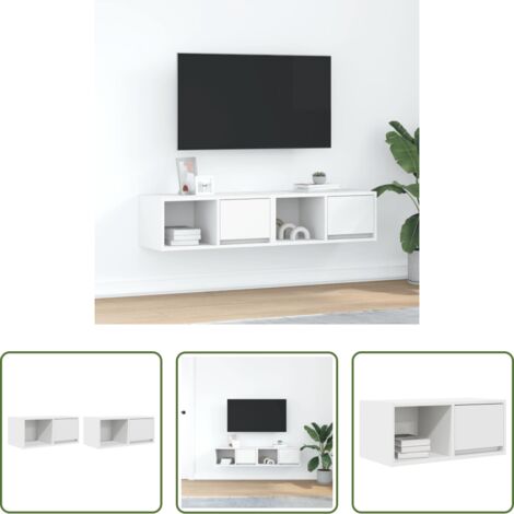 vidaXL Armadio hi-fi -  Mobili TV a Parete 2pz Bianchi 60x31x25,5 cm Legno Multistrato