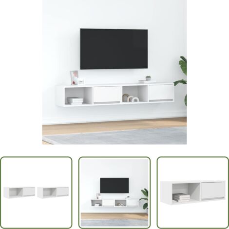 vidaXL Armadio hi-fi -  Mobili TV a Parete 2pz Bianchi 80x31x25,5 cm Legno Multistrato
