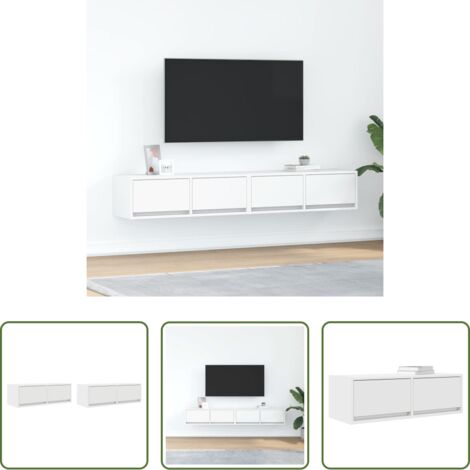vidaXL Armadio hi-fi -  Mobili TV a Parete 2pz Bianchi 80x31x25,5 cm Legno Multistrato