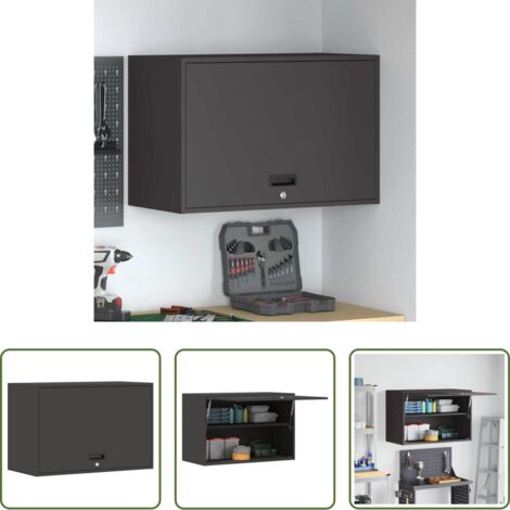 vidaXL Armadio in acciaio -  Armadio a muro per garage Nero 80 x 40 x 53 cm
