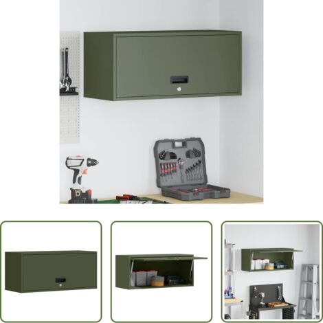 vidaXL Armadio in acciaio -  Armadio a muro per garage Oliver verde 80 x 33 x 35 cm