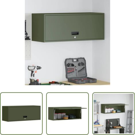 vidaXL Armadio in acciaio -  Armadio a muro per garage Oliver verde 90 x 33 x 35 cm