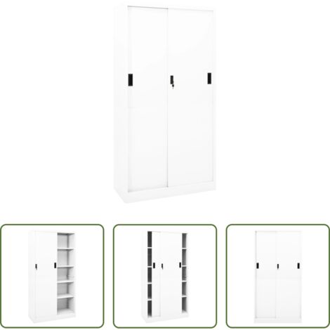 vidaXL Armadio in acciaio -  Armadio per Ufficio Anta Scorrevole Bianco 90x40x180 cm Acciaio