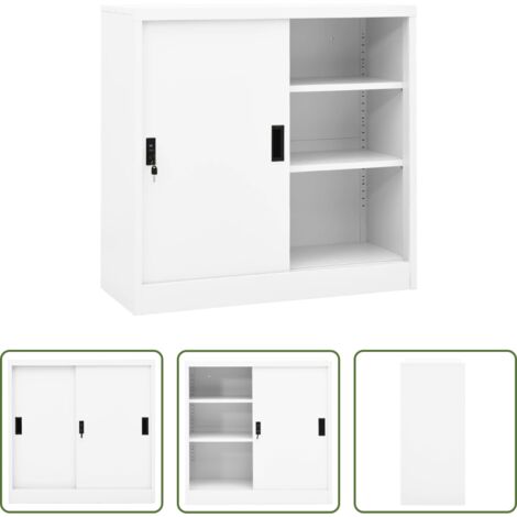 vidaXL Armadio in acciaio -  Armadio per Ufficio Anta Scorrevole Bianco 90x40x90cm Acciaio