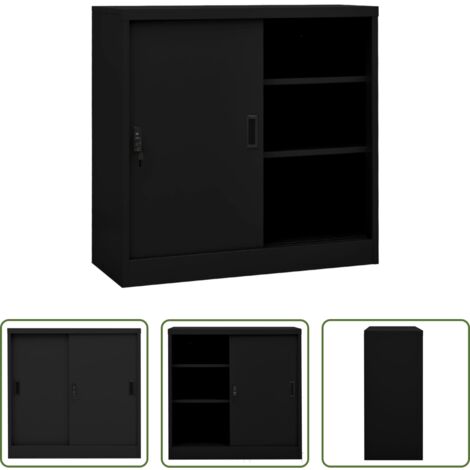 vidaXL Armadio in acciaio -  Armadio per Ufficio Anta Scorrevole Nero 90x40x90cm Acciaio