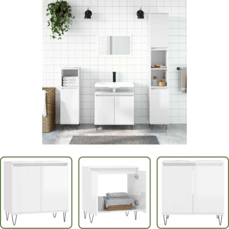 vidaXL Armadio in legno -  Armadietto Bagno Bianco Lucido 58x33x60cm in Legno Multistrato