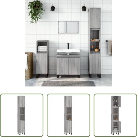 vidaXL Armadio in legno -  Armadietto Bagno Grigio Sonoma 30x30x190cm in Legno Multistrato
