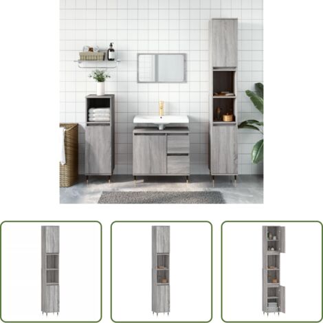 vidaXL Armadio in legno -  Armadietto Bagno Grigio Sonoma 30x30x190cm in Legno Multistrato