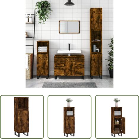 vidaXL Armadio in legno -  Armadietto Bagno Rovere Fumo 30x30x100 cm in Legno Multistrato