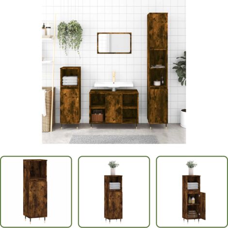 vidaXL Armadio in legno -  Armadietto Bagno Rovere Fumo 30x30x100 cm in Legno Multistrato