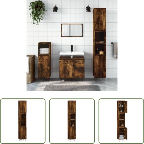 vidaXL Armadio in legno -  Armadietto Bagno Rovere Fumo 30x30x190 cm in Legno Multistrato