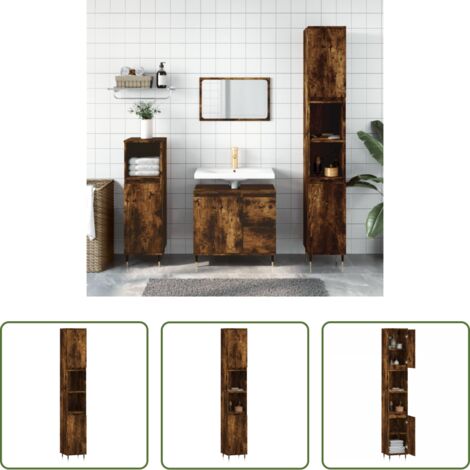 vidaXL Armadio in legno -  Armadietto Bagno Rovere Fumo 30x30x190 cm in Legno Multistrato