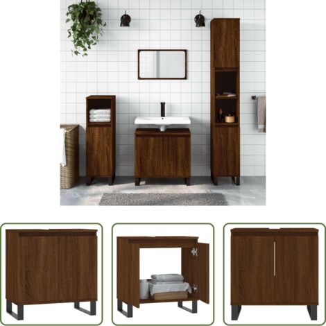 vidaXL Armadio in legno -  Armadietto Bagno Rovere Marrone 58x33x60cm in Legno Multistrato