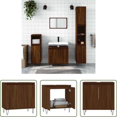 vidaXL Armadio in legno -  Armadietto Bagno Rovere Marrone 58x33x60cm in Legno Multistrato