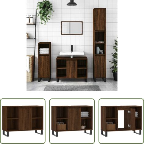 vidaXL Armadio in legno -  Armadietto Bagno Rovere Marrone 80x33x60cm in Legno Multistrato