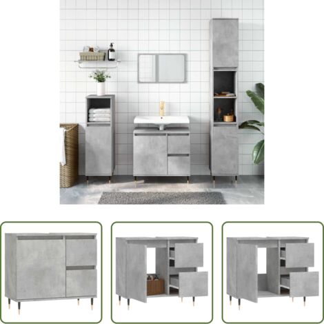 vidaXL Armadio in legno -  Armadietto da Bagno Grigio Cemento 65x33x60cm Legno Multistrato