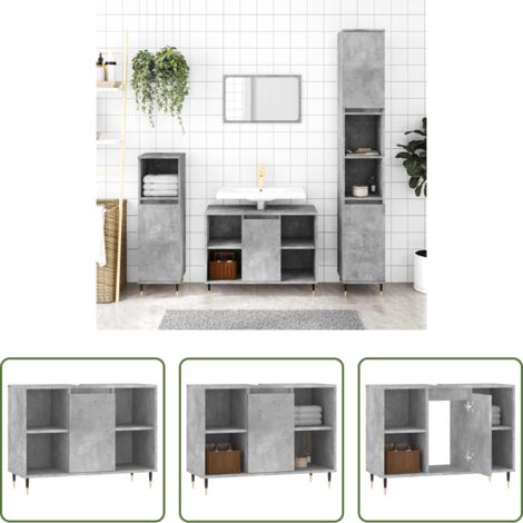 vidaXL Armadio in legno -  Armadietto da Bagno Grigio Cemento 80x33x60cm Legno Multistrato