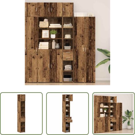 vidaXL Armadio in legno -  Armadio con cassetto 2 pcs Legno vecchio 30 x 42,5 x 225 cm