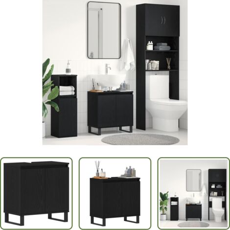 vidaXL Armadio in legno -  Armadio per Lavabo da Bagno Rovere Nero 58 x 33 x 60 cm