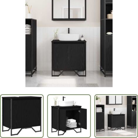vidaXL Armadio in legno -  Armadio per Lavabo da Bagno Rovere Nero 60 x 35 x 60 cm
