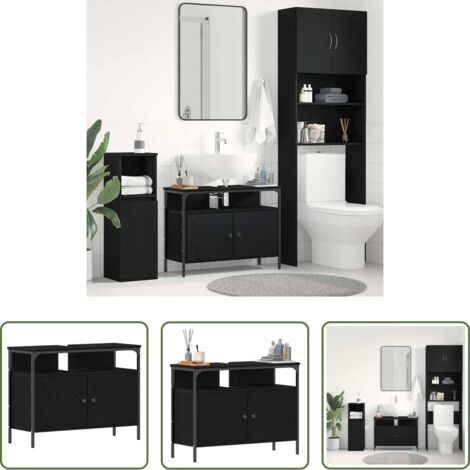 vidaXL Armadio in legno - Armadio per Lavabo da Bagno Rovere nero 80 x 30 x 60 cm