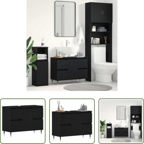 vidaXL Armadio in legno -  Armadio per Lavabo da Bagno Rovere Nero 80 x 33 x 60 cm