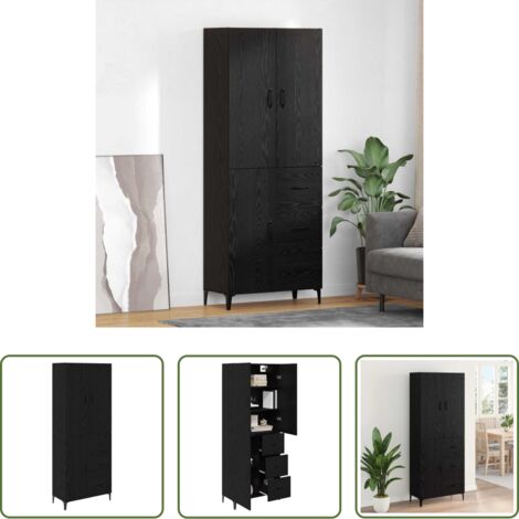 vidaXL Armadio in legno -  Credenza Rovere Nero 69,5 x 34 x 180 cm Legno multistrato