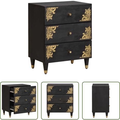 vidaXL Armadio in legno di mango -  Armadio da Notte Nero 50 x 33 x 62 cm Legno di mango massello