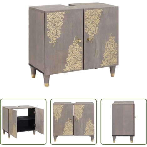 vidaXL Armadio in legno di mango - Armadio sottolavello con archiviazione Grigio 62 x 33 x 58 cm