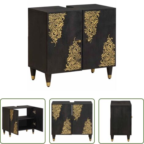 vidaXL Armadio in legno di mango - Armadio sottolavello con archiviazione Nero 62 x 33 x 58 cm