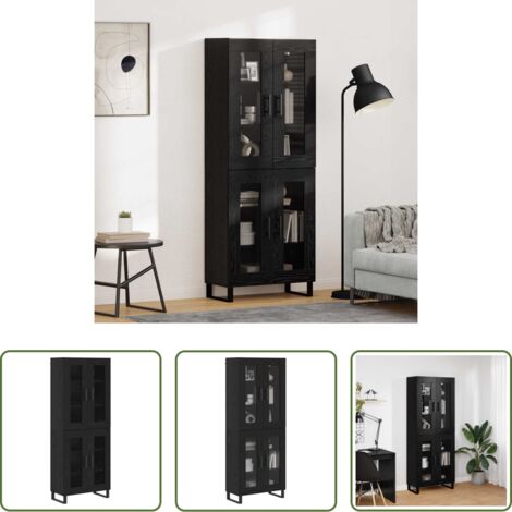 vidaXL Armadio in legno e vetro -  Credenza 2 pcs Rovere Nero Legno Stratificato e Vetro