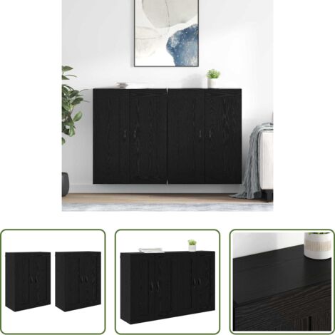 vidaXL Armadio in legno -  Mobile a muro 2 pcs Rovere Nero 69,5 x 34 x 90 cm
