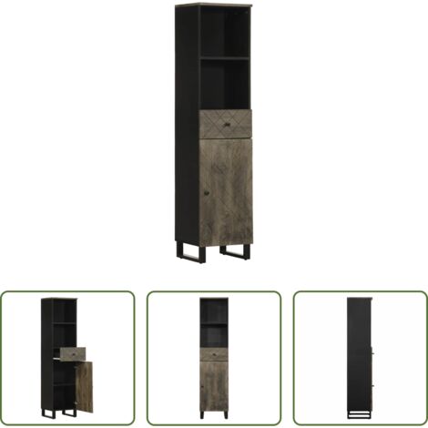 vidaXL Armadio in legno -  Mobile da Bagno Nero 38x33x160 cm in Legno Massello di Mango