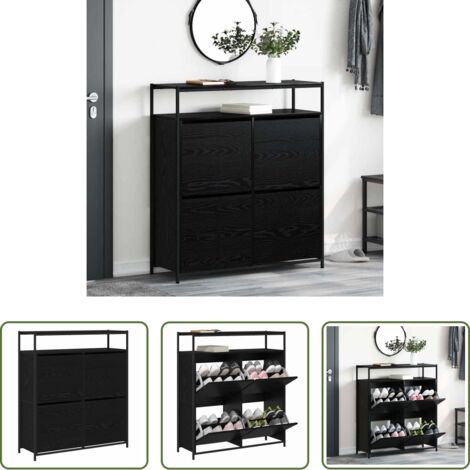 vidaXL Armadio in legno -  Mobile per scarpe con lo scaffale Rovere Nero 100 x 34 x 112 cm