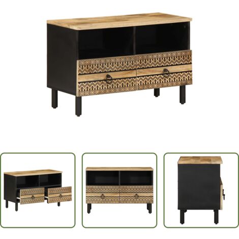 vidaXL Armadio in legno -  Mobile Porta TV Nero 70x33,5x46 cm Legno Massello Mango Grezzo