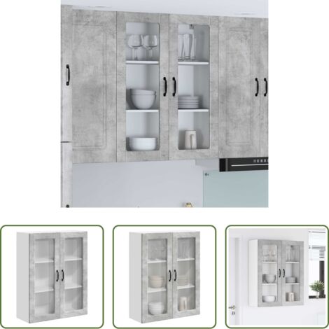 vidaXL Armadio in legno -  Pensile cucina con porta Grigio cemento 80 x 31 x 100 cm