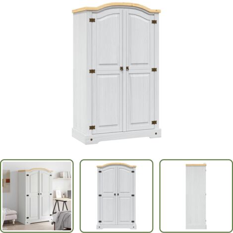 vidaXL Armadio in pino cerato -   Armadio in Legno di Pino Messicano Corona 2 Ante Bianco