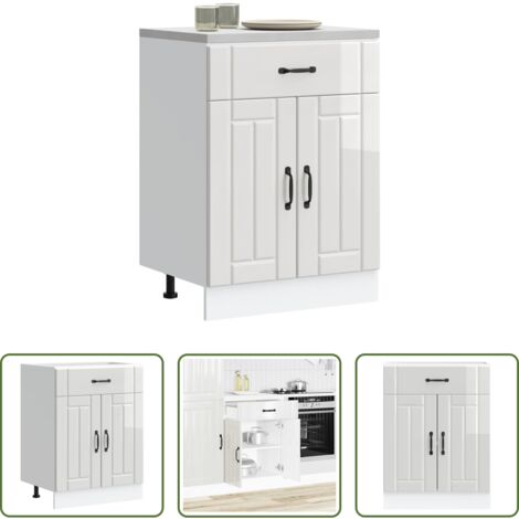 vidaXL Armadio in truciolato -  Base da Cucina Lucca Bianco Lucido in Legno Multistrato