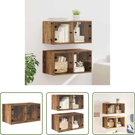 vidaXL Armadio in vetro -  Armadi da Parete 2 pcs Legno vecchio 68 x 37 x 35 cm
