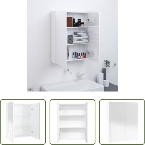 vidaXL Armadio in vetro -  Armadietto a Specchio per Bagno 60x15x75 cm MDF Bianco Lucido