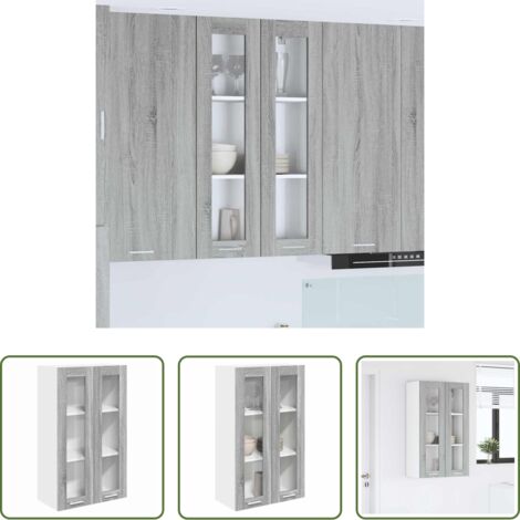 vidaXL Armadio in vetro -  Armadio pensile con porta Grigio Sonoma 60 x 31 x 100 cm
