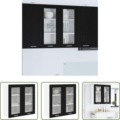 vidaXL Armadio in vetro -  Armadio pensile Rovere Nero 80 x 31 x 80 cm Legno multistrato